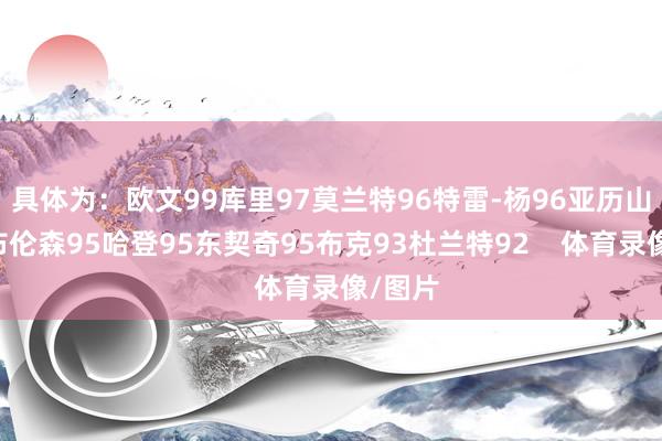 具体为：欧文99库里97莫兰特96特雷-杨96亚历山大95布伦森95哈登95东契奇95布克93杜兰特92    体育录像/图片